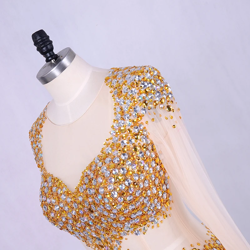 Блестящее Золотое короткое вечернее платье Vestido de noche прозрачные сзади элегантные платья для выпускного вечера для женщин Формальное свадебное платье