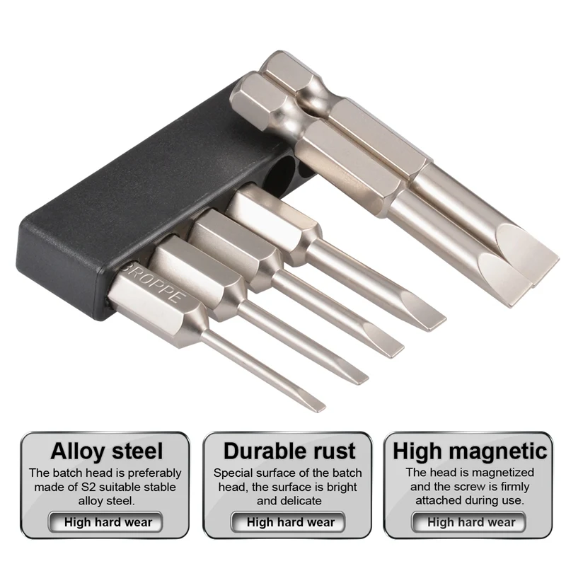 6 шт./компл. 2,0-6,0 мм с плоским носком наконечник с прорезью отвертки 1/" Шестигранным хвостовиком магнитные прорези отвертки 75 мм S2 сплав Сталь