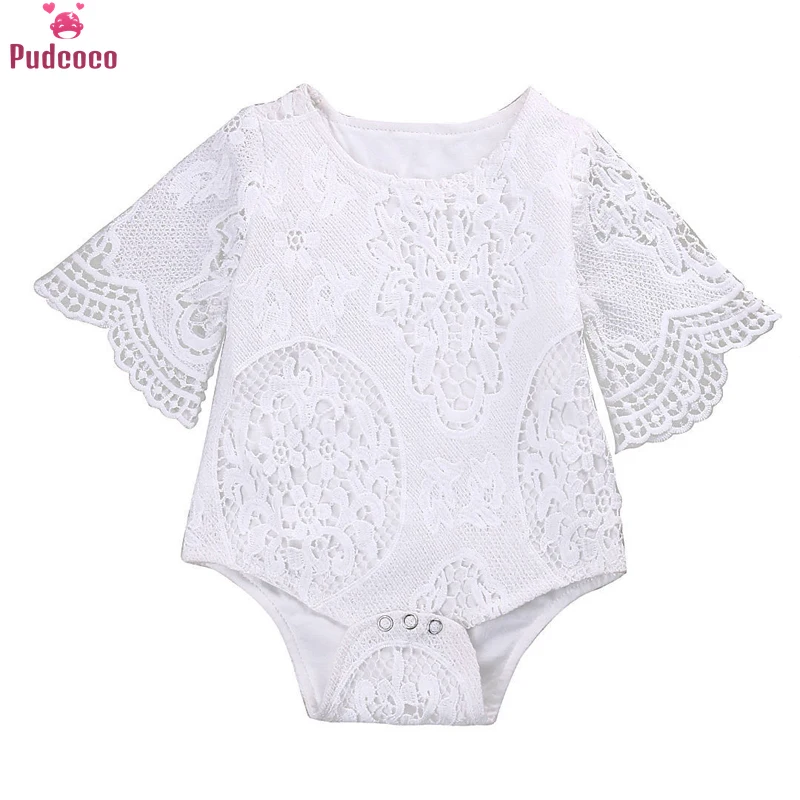 

New Cute White Lace Romper Baby Girl Clothes Ruffles Long Sleeve Jumpsuit Kids Girls Infant Baby Clothing Sunsuit Outfits