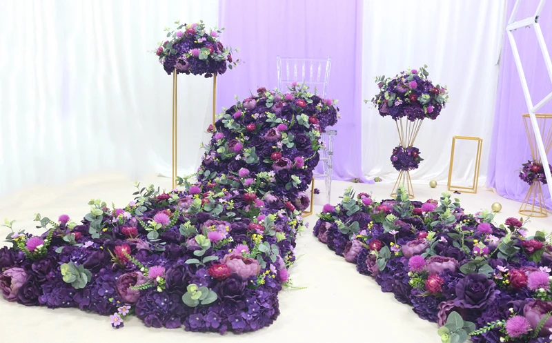 JAROWN Custom Wedding Color Artificial Rose Hydrangea Flower Ball Flower Row Arch Stand Set Party Decor Large Event Decoration (15)