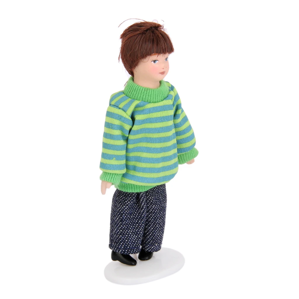 1/12 Scale DollHouse Miniature Figures Porcelain Dolls Brown Hair Little Boy
