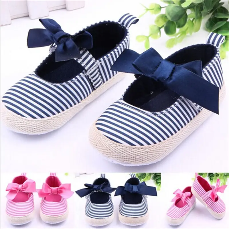 NEW First Walkers Stripe Soft Infant Girls Baby Prewalker