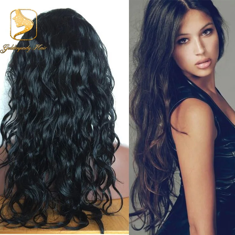 Middle Part Natural Wave Full Lace Wig Wavy Natural Black Lace