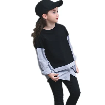

Girls Striped Blouse Children Blouse Teenager Girls Kids Fake Two Piece Blouse Juniors Designer Patchwork Striped Shirt Top