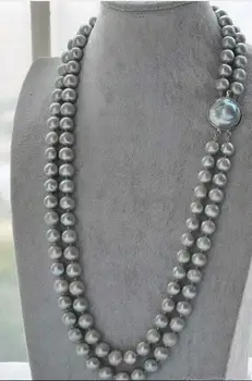 

Beautiful 2row AAA 9-10mm natural tahitian gray pearl necklace 20"-21"