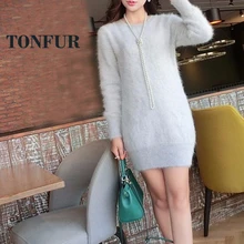Новое поступление настоящий норковый кашемир мех свитер платье настоящая норка кашемир пуловеры подлинное платье FP868