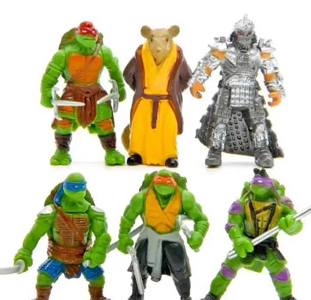 

6pcs Turtles Leo Raph Mikey Don Miniature PVC Action Figures Shredder Keyrings Mini Anime Figurines Dolls Kids Toys for Boys