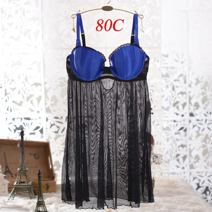 Маскарадный женский ночной костюм Виктории с сетчатыми вставками на тонких бретелях, ночное платье, сексуальный кружевной украшенный бюстгальтер, формованные ночные рубашки BCDD - Цвет: 80C