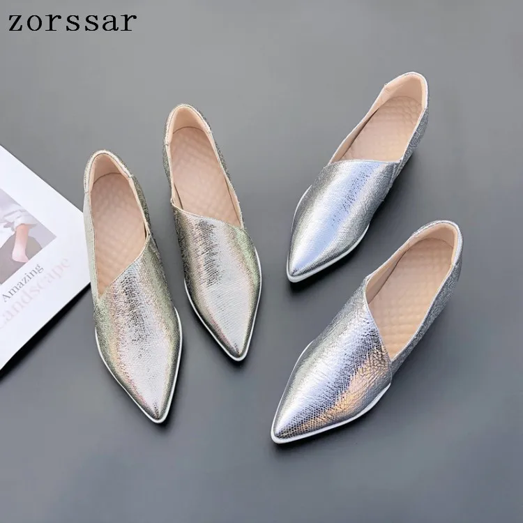 New women flat platform shoes ladies Cow leather Pointed Toe flat shoes women slip-on casual Flats moccasins creepers