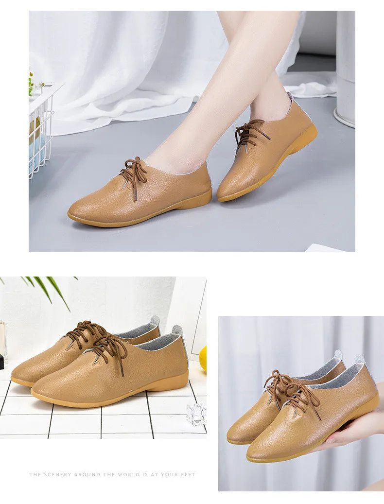 STS Brand Spring Women Genuine Leather Shoes Women Ballet Flats Lace up Chaussures Femme Fazz Oxford Flats Sneakers Pointed Toe (10)