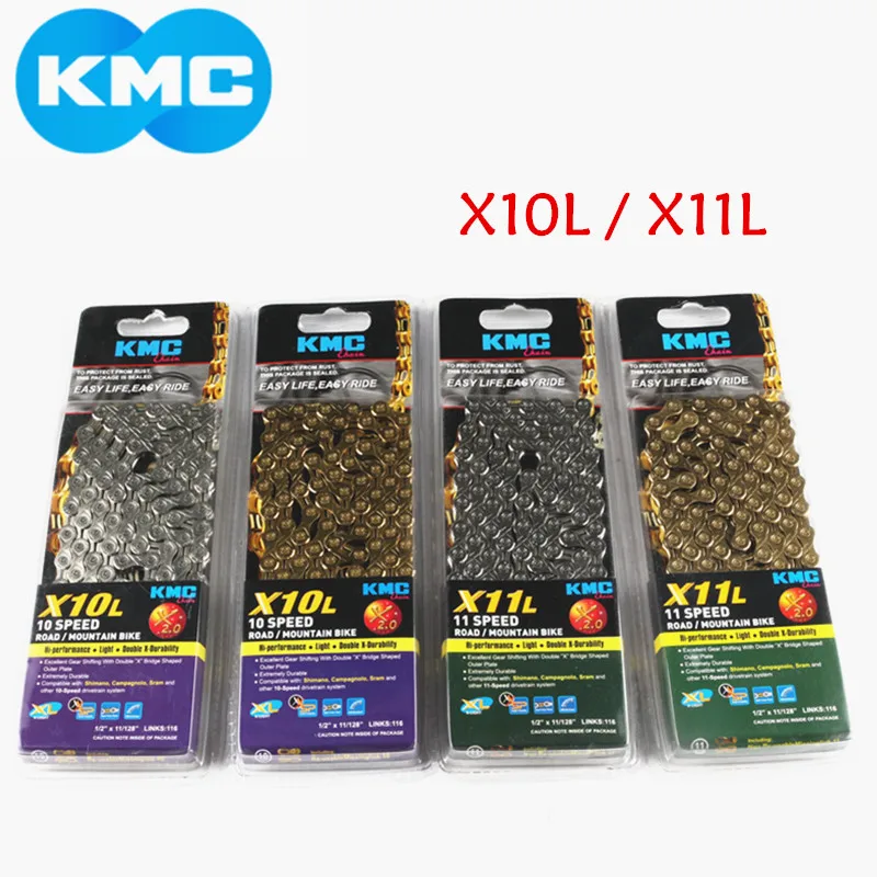 

KMC X10L / X11L Bicycle Chain 10 Speed 11Speed MTB Super Light Hollow Mountain Bike Chain 116 Links Gold Silver 10s 11s