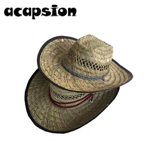 Ковбойские шапки Мужские западные соломинки шляпа от солнца с натуральной травой женские ковбойский костюм шапка Sombrero Hombre Lifeguard солнцезащитные шапки A056