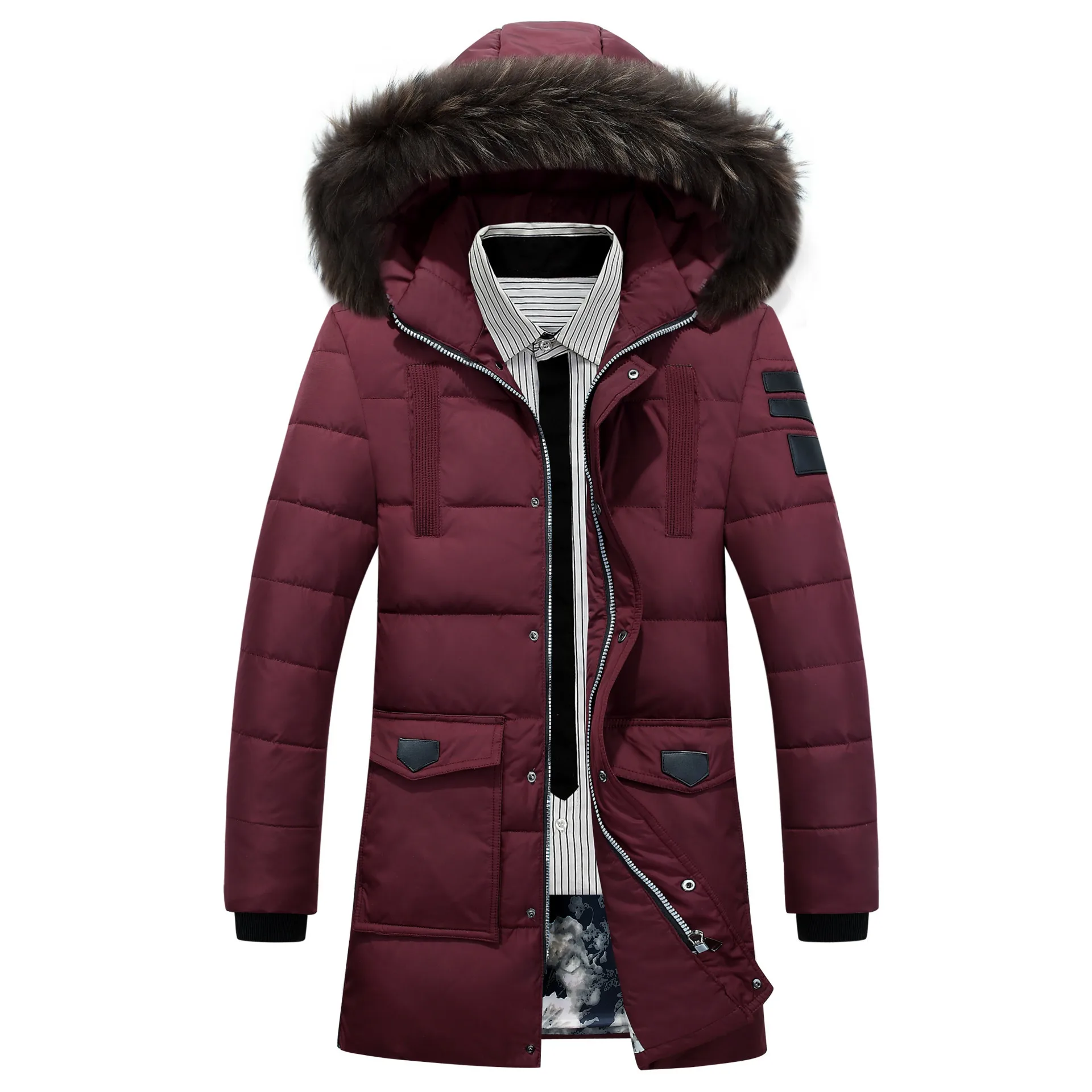 Black New Brand Men's Cotton Jacket Casual Solid Coat Collar Winter