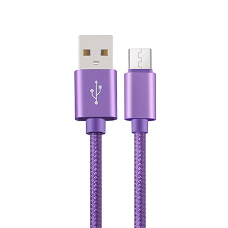 Нейлоновый Кабель Micro-USB в оплетке 3.1A Быстрая зарядка данных зарядное устройство microusb шнур для samsung Xiaomi htc Android телефон кабели 1 м 2 м 3 м - Цвет: Фиолетовый