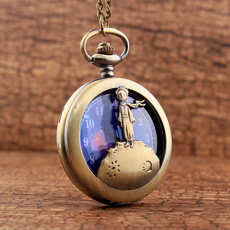Звездное небо Маленький принц полый кварцевые карманные часы Цепочки и ожерелья бронзовые цепи под старину Подвески Симпатичные 3D с