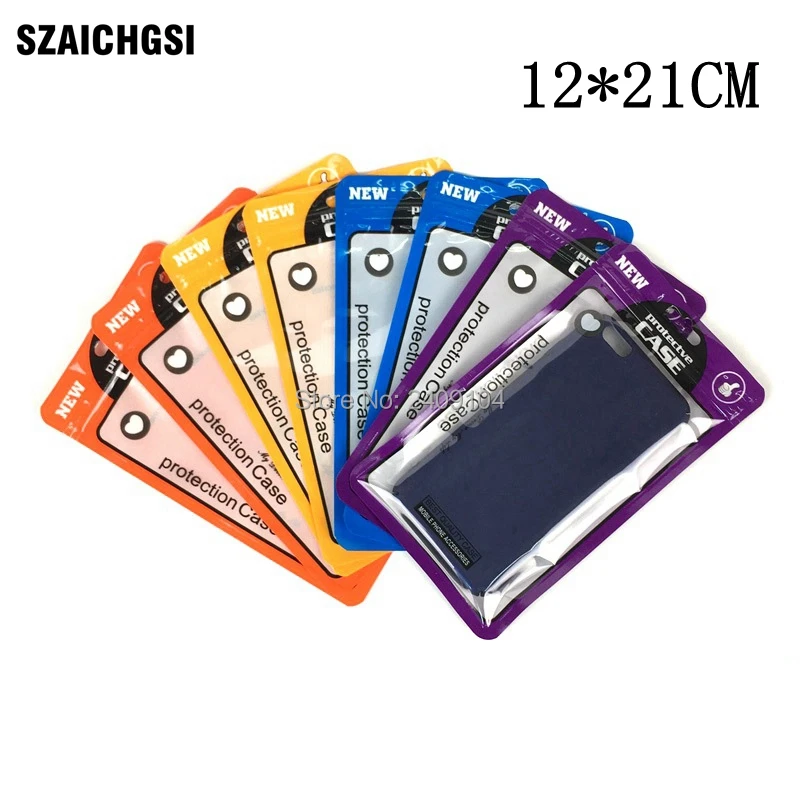 

500PCS 12*21CM Plastic Ziplock Poly Pack Mobile Phone Case Retail Packaging Package Bag for iPhone 8 7 6 plus 5