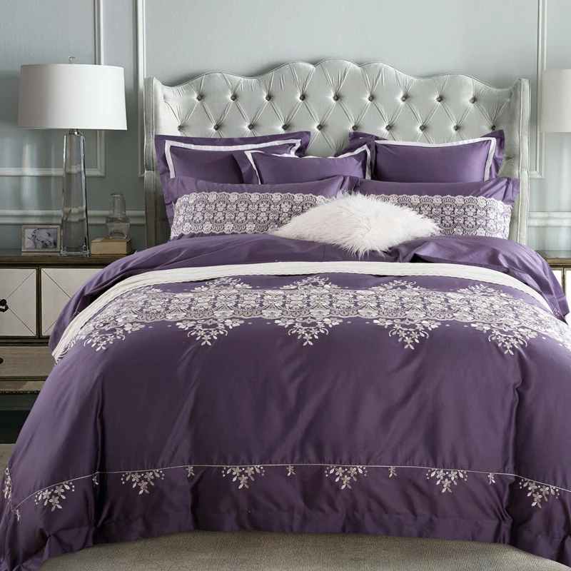 

4/6Pcs Luxury Egypt cotton Purple Charm Bedding Set Retro Embroidered Duvet Cover Set Bed Sheet Pillowcases Queen King Size