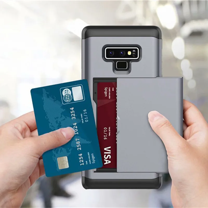 

For Samsung Galaxy Note 9 Case Armor TPU 2 in 1 Slide Wallet Credit Card Slot Shockproof Phone Back Cover Men Phone Accessories