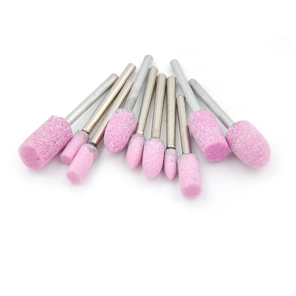 10pcs Abrasive Pink Mounted Stone Rotary Tool Grinding Wheel 1/8 Shank For Dremel Accessories Abrasive Tools