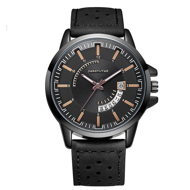 

Hot sale fashion leather watches calendar waterproof alloy sports quartz core wristwatches mens best gift