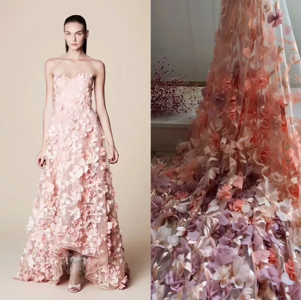 

Nigeria Wedding Lace Fabric 2019 High Quality Pink 3D Flowers With Beads Lace Fabric Fine Design African Lace Fabric RF375