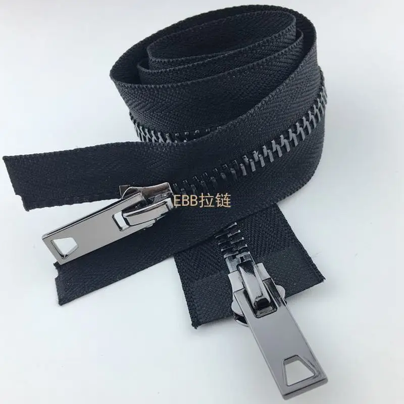 

2 Pcs/lot Long Metal Zipper Gun Black Two-way Double End Fasteners for Down Coat Leather Jacket Sewing Accessories