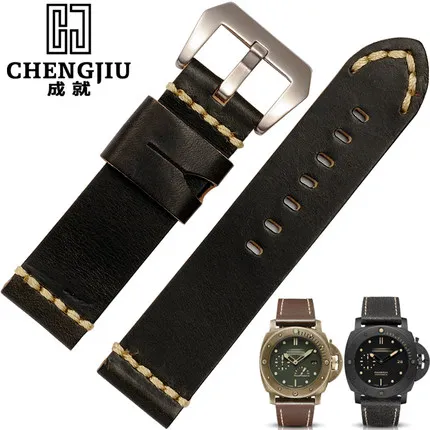

24 mm Wide Black Brown Orange Men's Replacement Watch Bands For Panerai Watches Bracelet Cow Leather Band Male Montre Pulseras