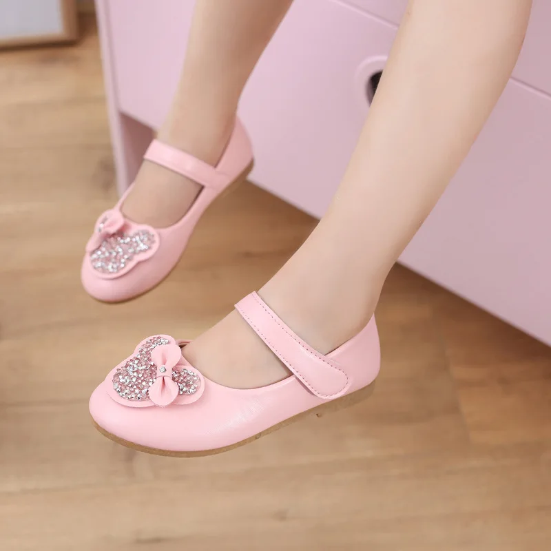 Girls leather shoes children casual shoes 3-12 years old spring and autumn new fashion sequin bow kids princess shoes soft sole