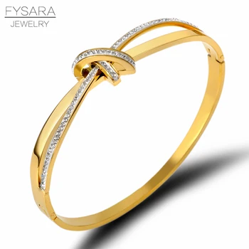 

FYSARA Romantic Intersect Knot Zircon Crystals Bracelet Femme Titanium Steel Lover Bangles Gold Jewelry Custom Logo
