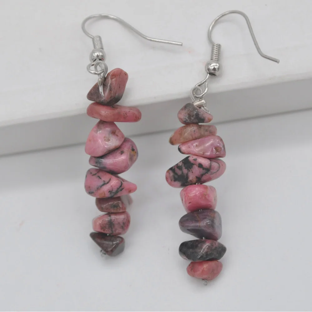 

Natural Lucky Handmade Rhodonite Chip GEM Earrings Jewelry T176