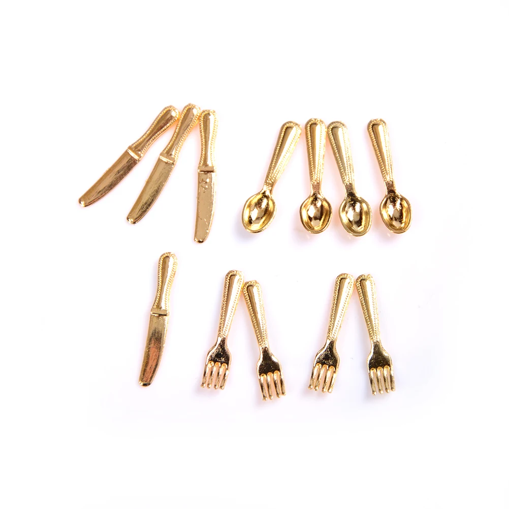 12PCS/set Vintage Mini Cutlery Knife Fork Spoon Dollhouse Miniatures Tableware Childrens Toy Doll House Decor 2Colors