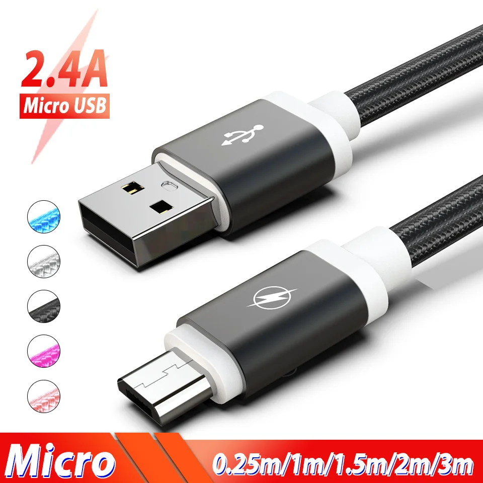 1/2/3 м микро USB кабель быстрой зарядки провод Android USB зарядное устройство Шнур данных для huawei Y9 Y7 Xiaomi Redmi Note 6 5 pro