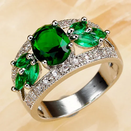 JROSE очаровательное зеленое и белое CZ Серебряное кольцо размер 7 8 9 10 11 12 ювелирные изделия для женщин модные классические подарки