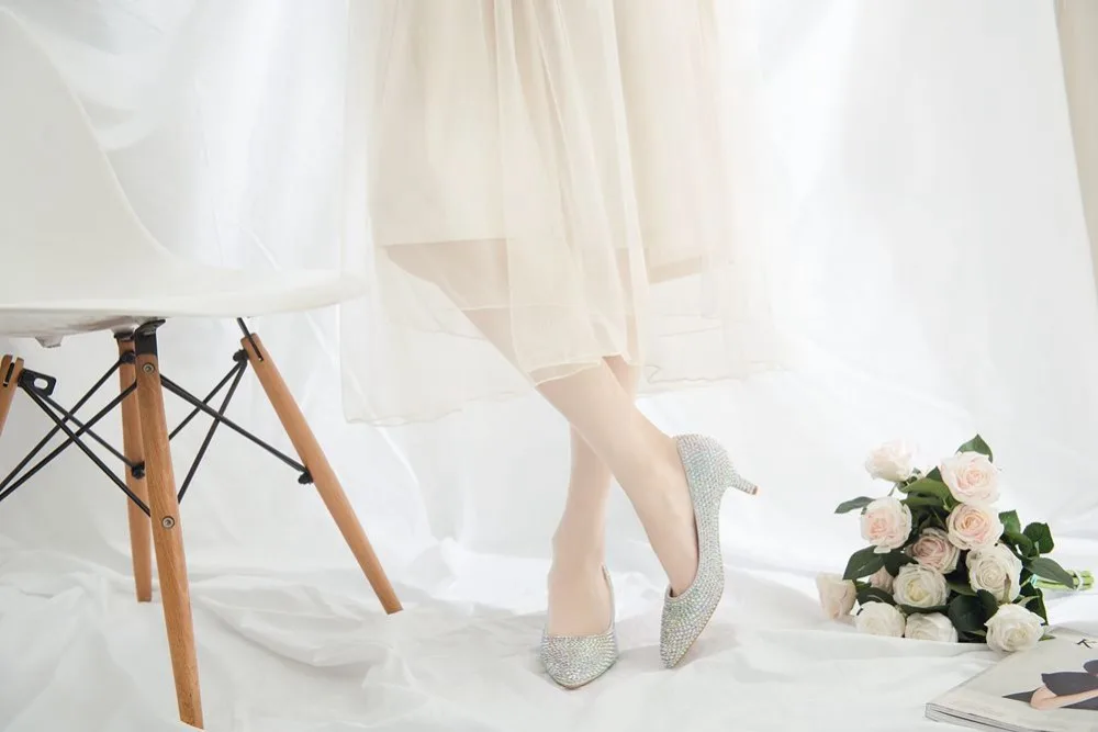 Женские туфли-лодочки со стразами; свадебные туфли с кристаллами; Туфли Золушки с острым носком на высоком каблуке; стразы; Туфли на каблуке 5 см