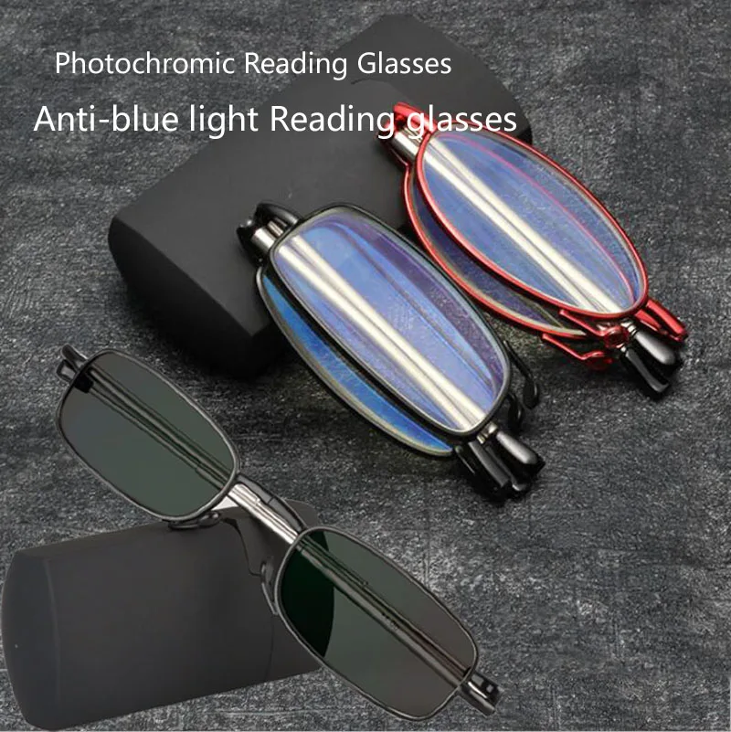 

Upgrade Titanium Alloy Folding Eyewear Anti-blue light Glasses Sun Photochromic Reading Glasses Women Men Reader Diopters 1.0-4