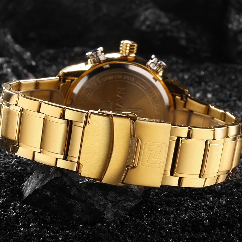  NAVIFORCE Mens Watches Luxury Gold Steel Strap Waterproof Sports LED Digital Military Quartz Wristw