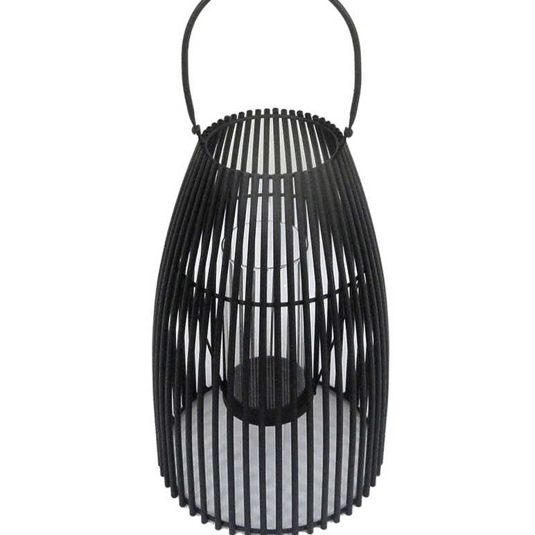 Vintage Decorativemetal Candle Lantern With Glass, Black, Medium