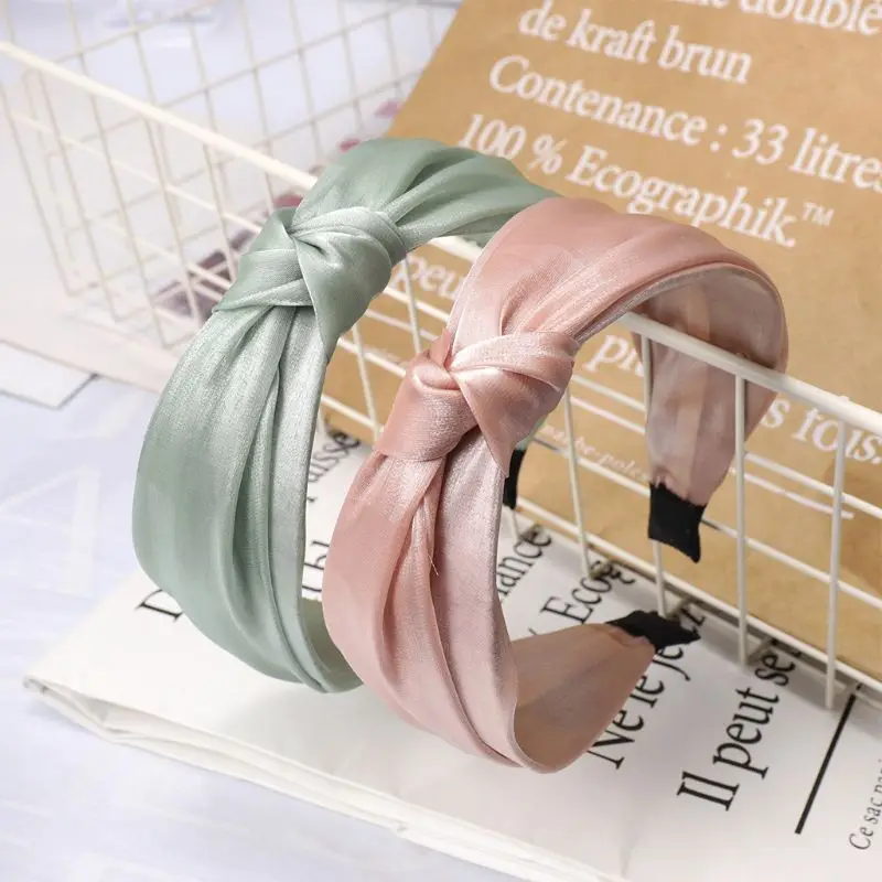 

Korean Romantic Shimmer Cloth Wrapped Headband Women Girls Twisted Knotted Solid Color Hair Hoop Turban Layered Party Headwear