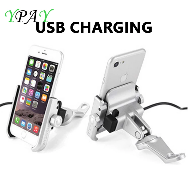 

YPAY Aluminum Alloy Motorcycle Handlebar Phone Holder With USB Charging Support phone Moto Rearview Mirror Bracket For iPhone XR