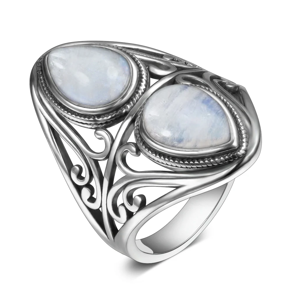 Очаровательные кольца 6x9 мм с натуральным радужным лунным камнем женские 925 пробы серебряные ювелирные изделия кольцо винтажные юбилейные вечерние Подарки для женщин