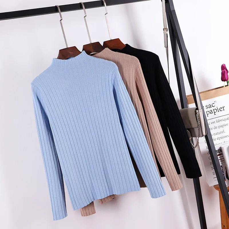 Korean Half Turtleneck Knitted Sweater Women Pullover Ribbed Sweater Ladies 2018 Fall Winter Basic Thick Warm Slim Jumper Tops Korean Half Turtleneck Knitted Sweater Women Pullover Ribbed Sweater Ladies 2018 Fall Winter Basic Thick Warm Slim Jumper Tops