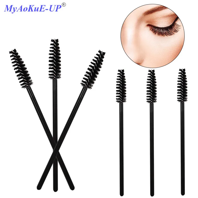 200 Pcs Full Black Mascara Wands Applicators Nylon Disposable Eyelashes