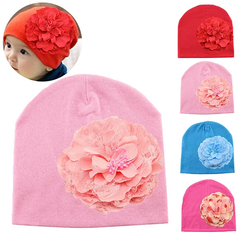 Newborn Baby Girl Peony Flower Weave Hat Infant Cotton Fabric Spring