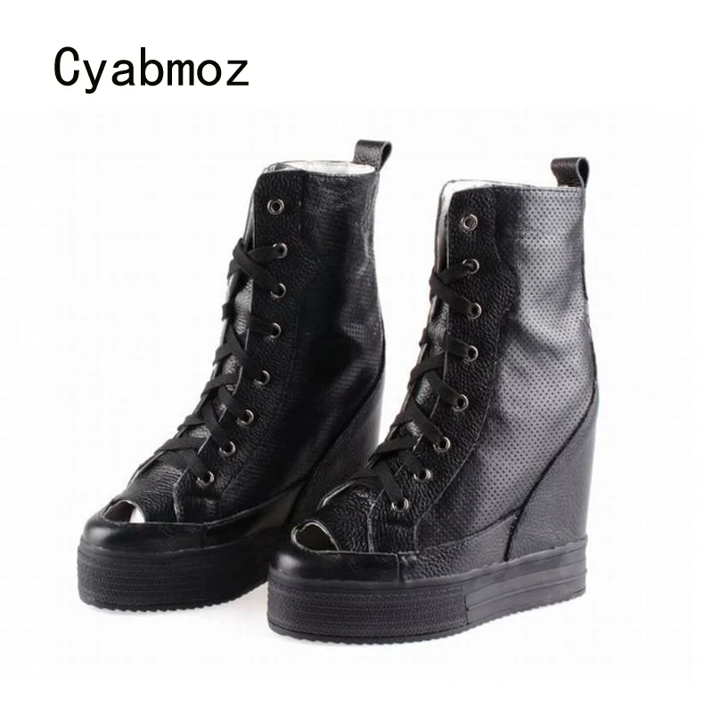 Женские высокие ботильоны Cyabmoz из натуральной кожи на шнуровке увеличивающие