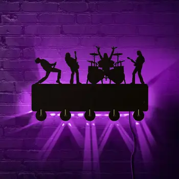 

Rock Band Household Decor LED Hooks Rock Music Multi-color changing Wall Coat Keys Clothes Hook Key Holder Gift For Singer Idol