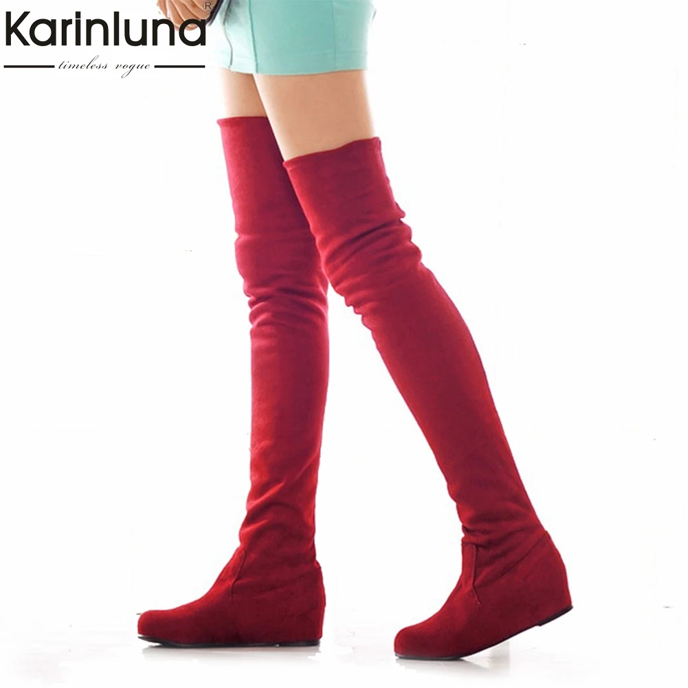 KarinLuna/Большой размер 34-47, модные ботфорты женская повседневная обувь на меху осень-зима женские ботинки