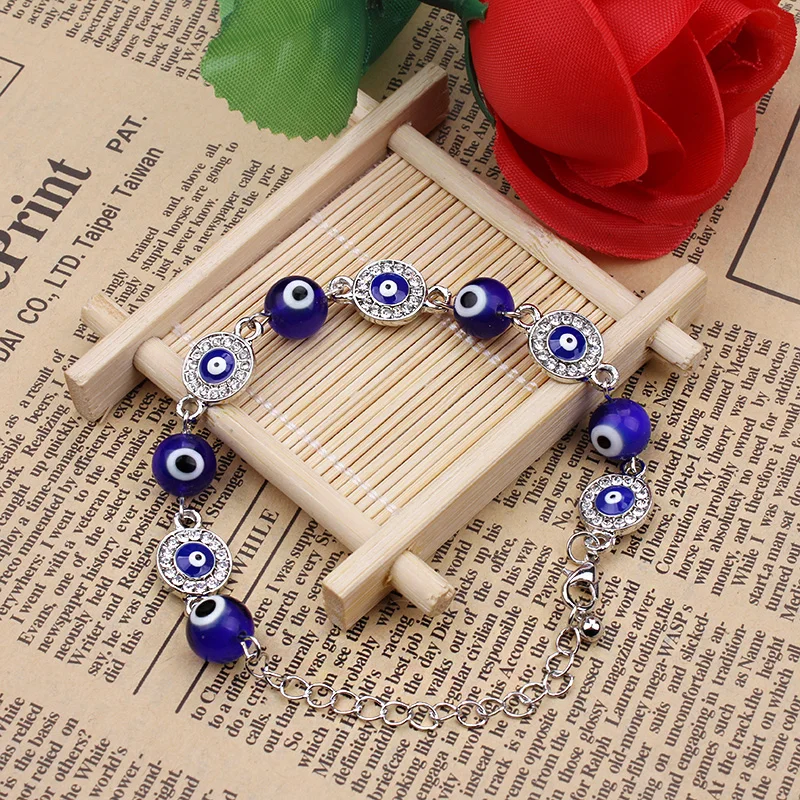 

New blue evil eyes bracelet Charms Bracelets for men zinc alloy rhinestone blue Lucky erotic eye Turkish bracelet for women