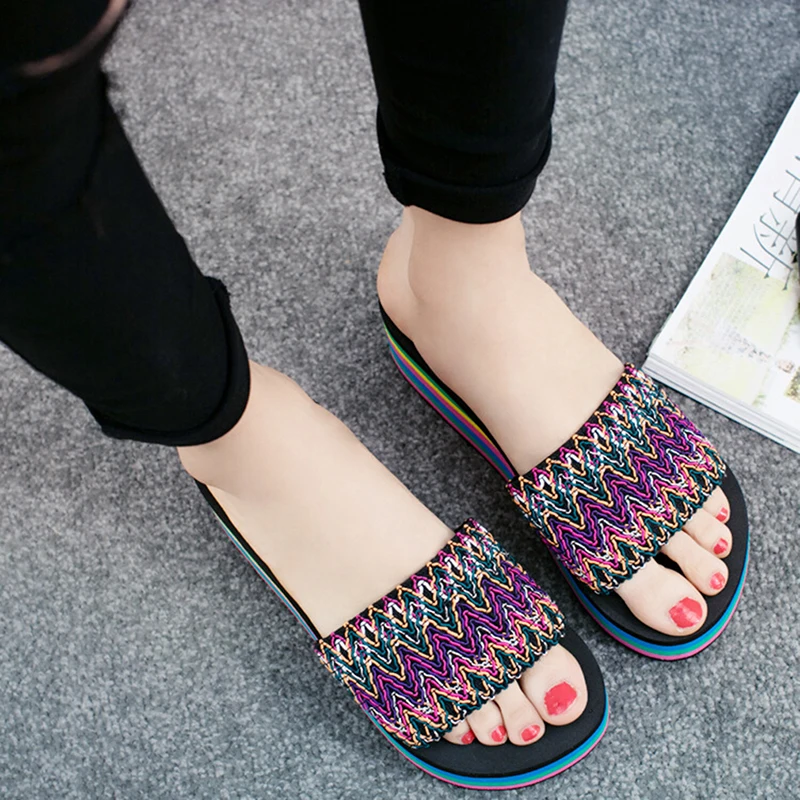 

2017 New Sandals Women Slippers Summer Rainbow Sandals Home Shoes Antiskid Wedge Heels Beach Sandals 22.5-25cm OR869381