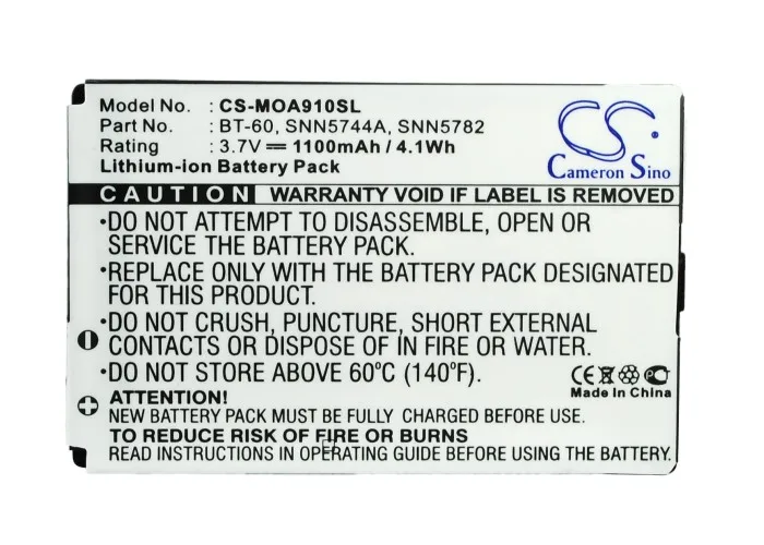 Cameron Sino 1100mAh аккумулятор BT 60 SNN5744A SNN5782 для Motorola A910 C980 E1070 E770 i776 i885 IC902 V1050 V257 V980 W315|cameron