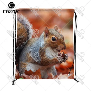 

Autumn Lovely Greedy squirrels Pattern Print Custom individual Nylon fabric Drawstring Backpack gift bag